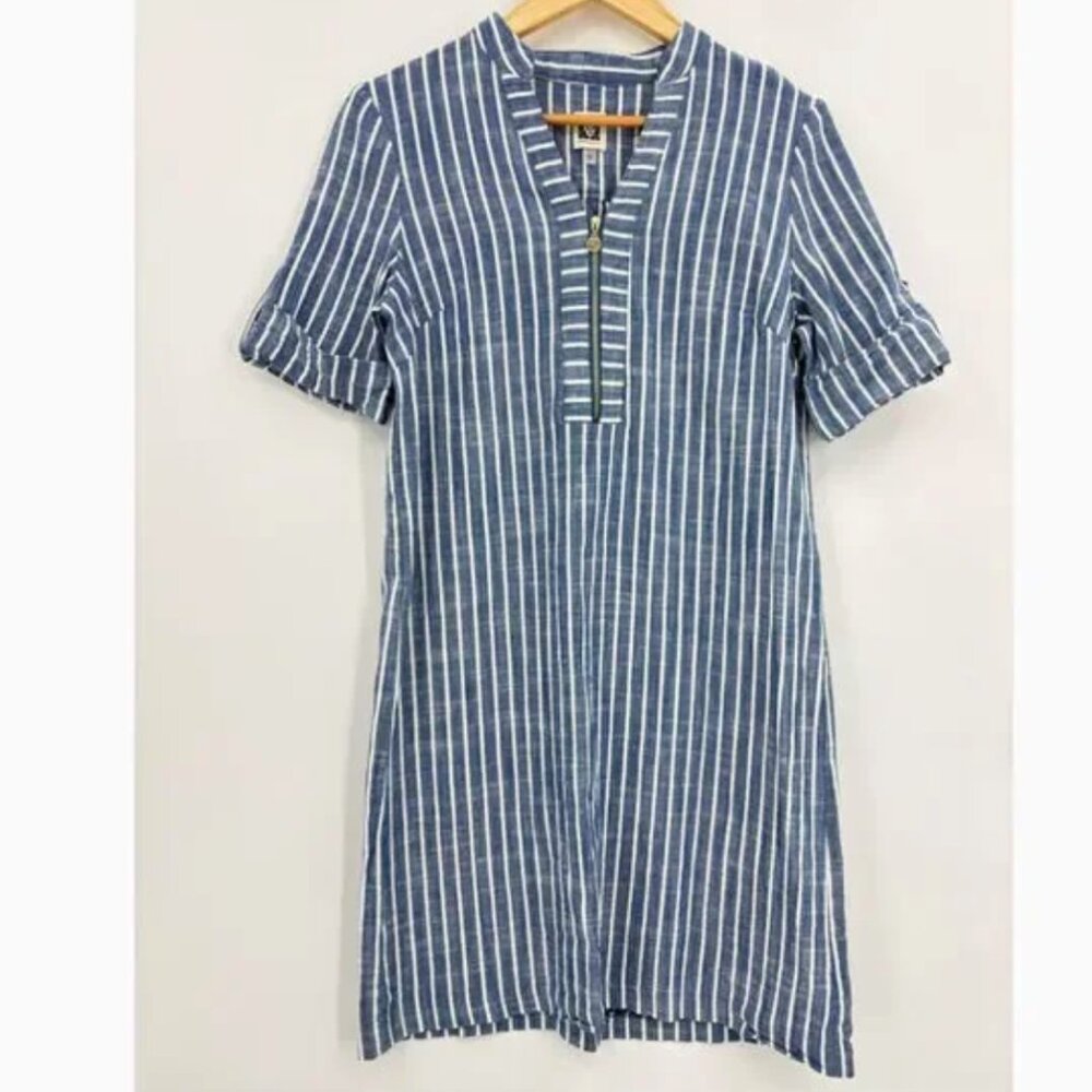 Anne Klein Blue w/White Stripe 1/4 Zip Shift Dress - Picture 2 of 6